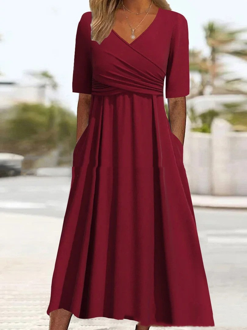 Valenzora | Blaues, schlichtes Midikleid mit V-Ausschnitt