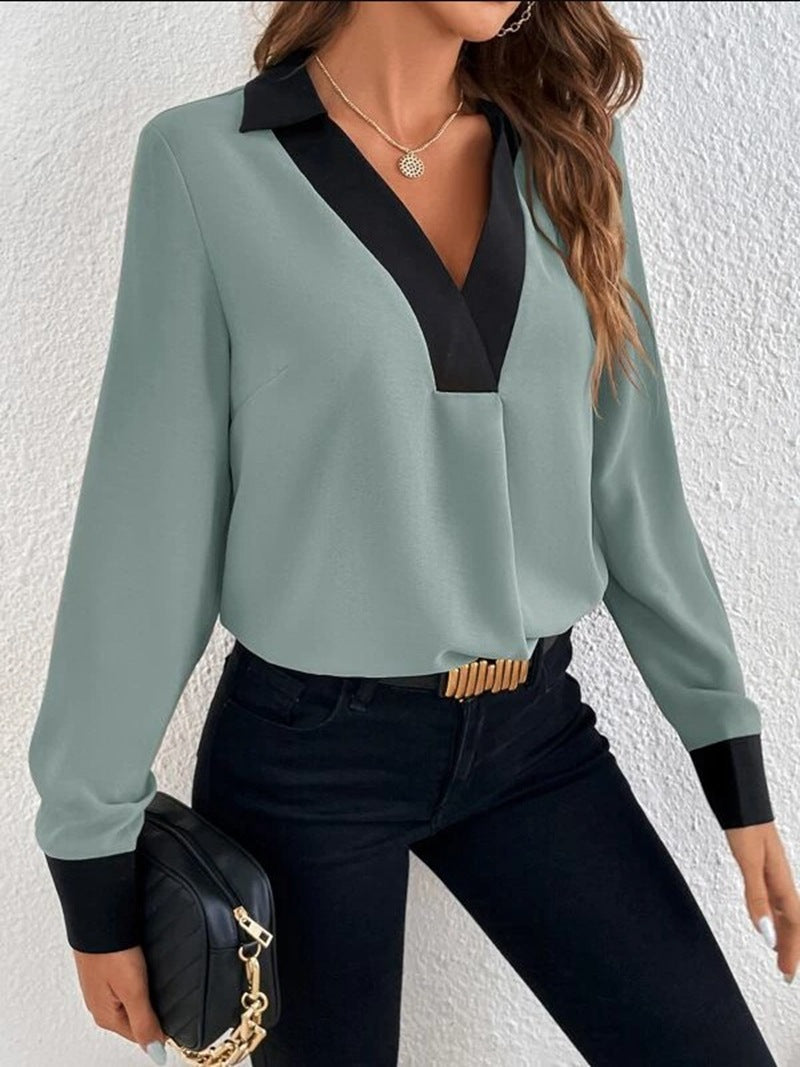 Valenzora Women's shirt with V-neck and contrasting colors