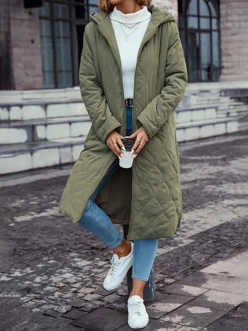 Cotton quilted coat with hood and long sleeves