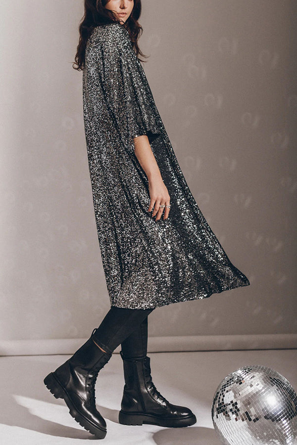 Valenzora | Disco Glamour Pailletten Kimono mit ausgestellten Ärmeln
