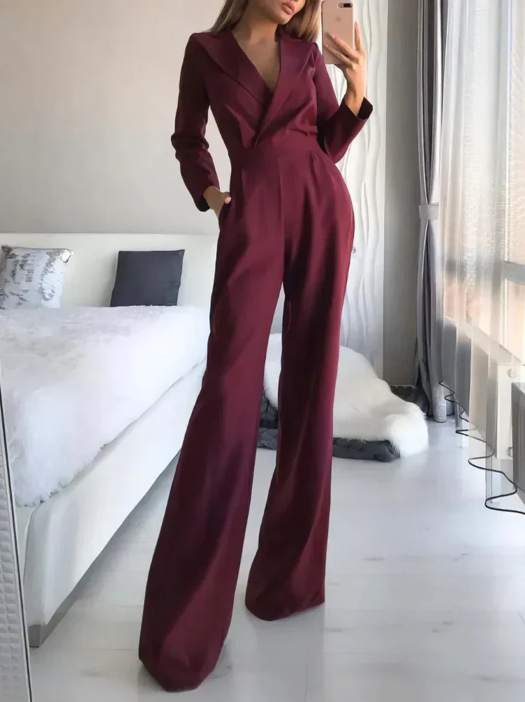 Valenzora | Fashionable long jumpsuit with collar and wide leg for a stylish and modern look