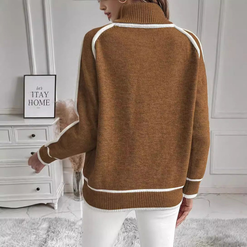 Valenzora | Damen-Rollkragenpullover mit Kontrastnähten – lässiger Oversize-Pullover