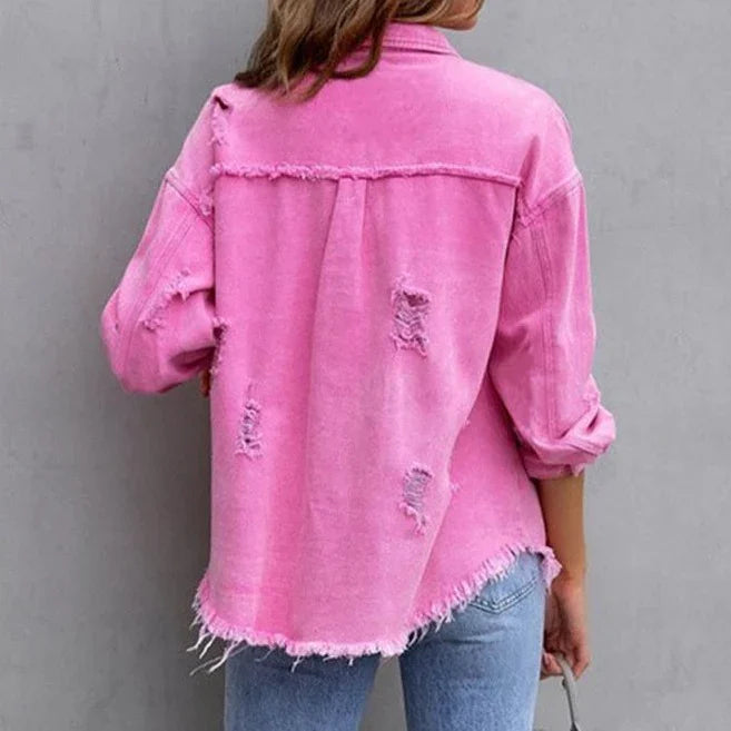 Valenzora Frühlingsjacke | Moderne Damen-Jeansjacke mit offenen Kanten