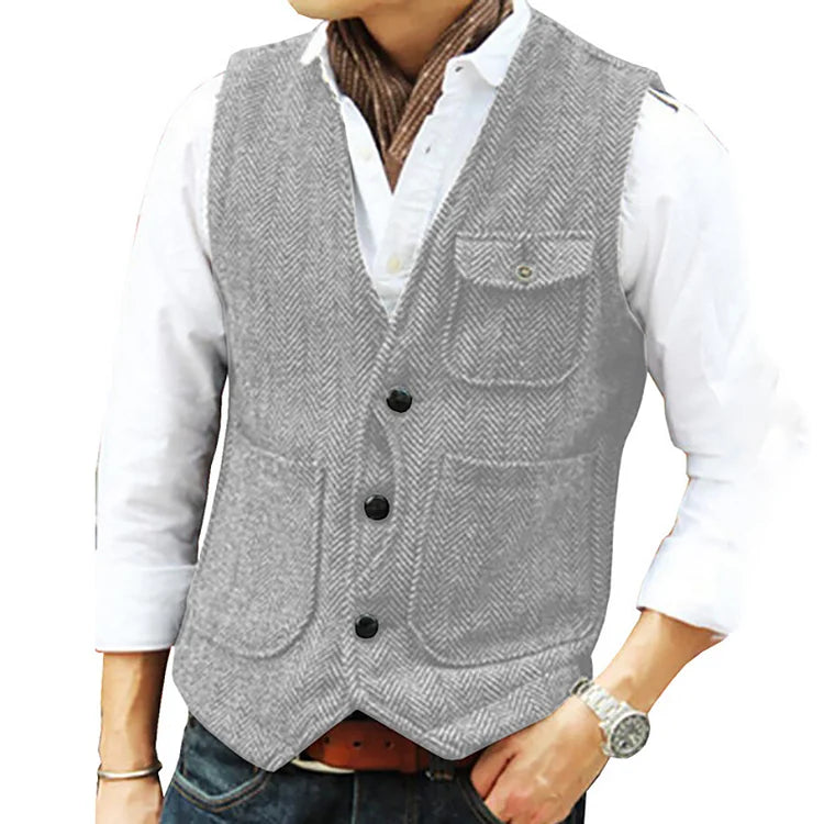 Valenzora | Casual sleeveless single-breasted vest with pockets and a slim fit