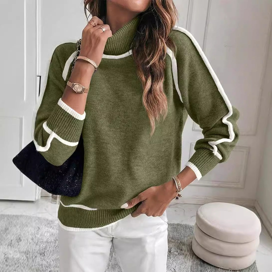 Valenzora | Damen-Rollkragenpullover mit Kontrastnähten – lässiger Oversize-Pullover