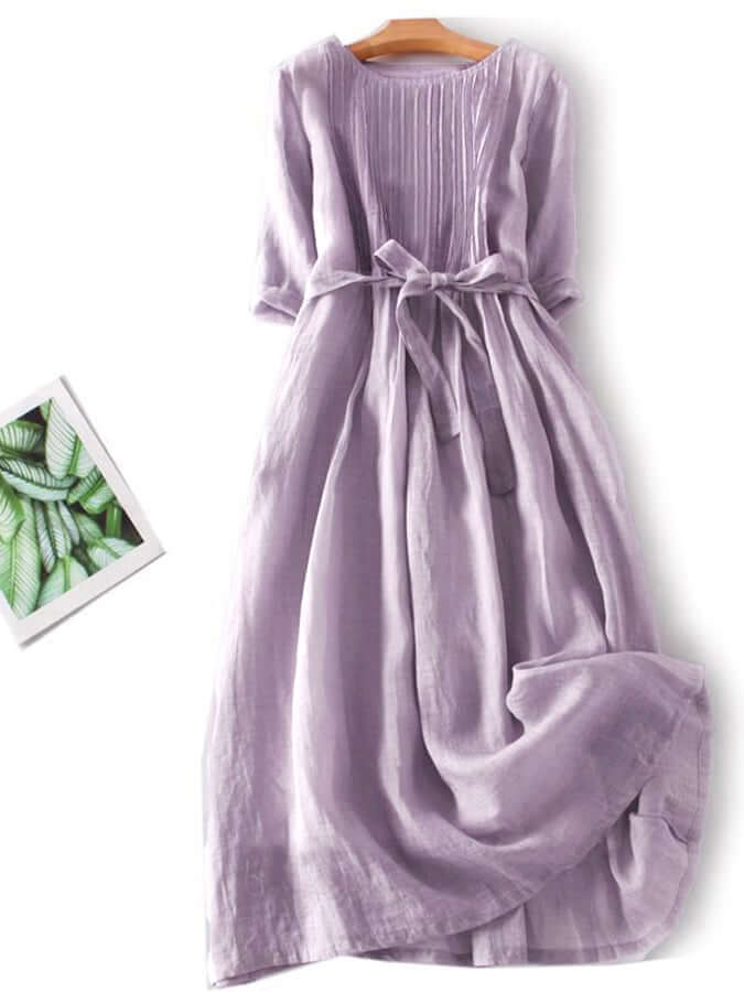 Valenzora | and linen lacing Three-quarter sleeves Solid color dress