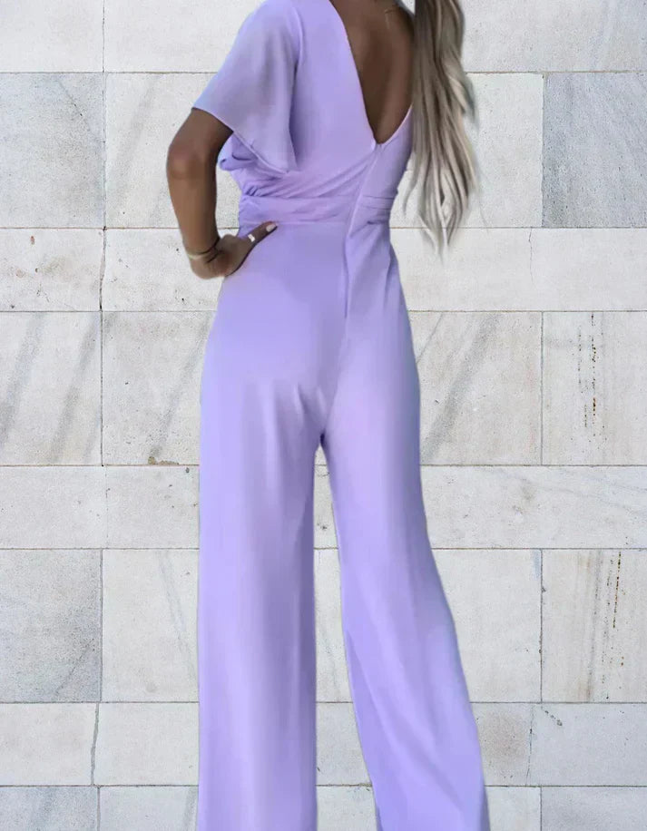 Valenzora | Stylish jumpsuit with a deep V-neck and short sleeves for an elegant and fashionable look