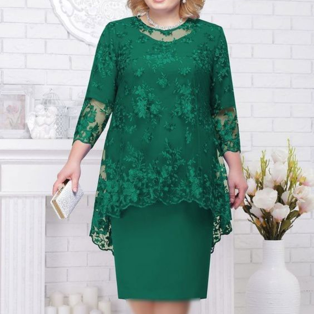 Valenzora | Elegantes Damen-Abendkleid mit 3/4-Spitzenärmeln