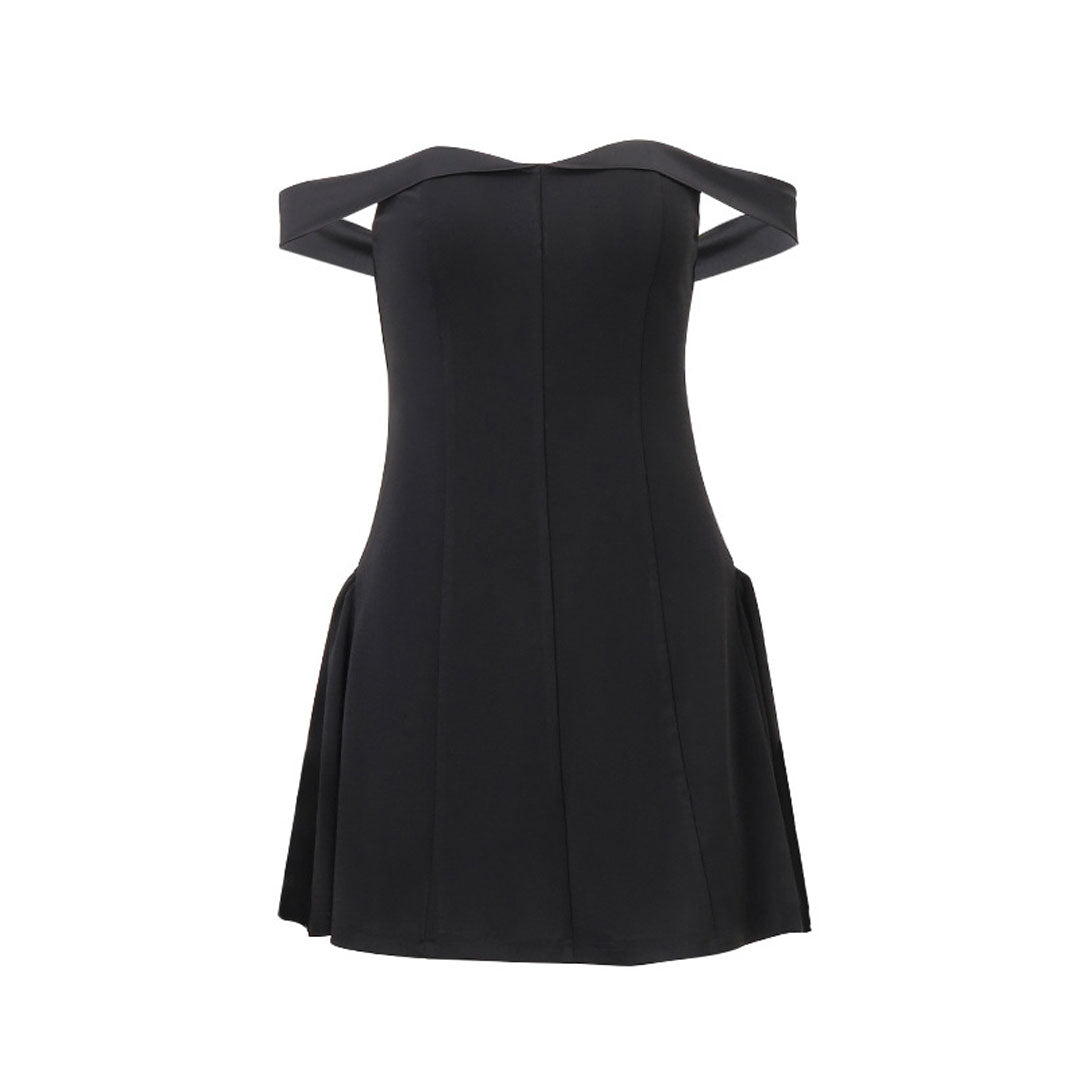 Valenzora | Elegant Satin Panel Off the Shoulder Fit and Flare Mini Party Dress