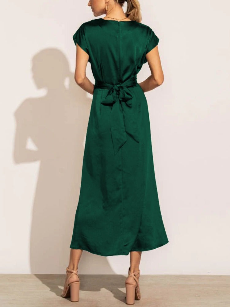 Valenzora | Elegantes Wickel-Midikleid aus Satin für Damen