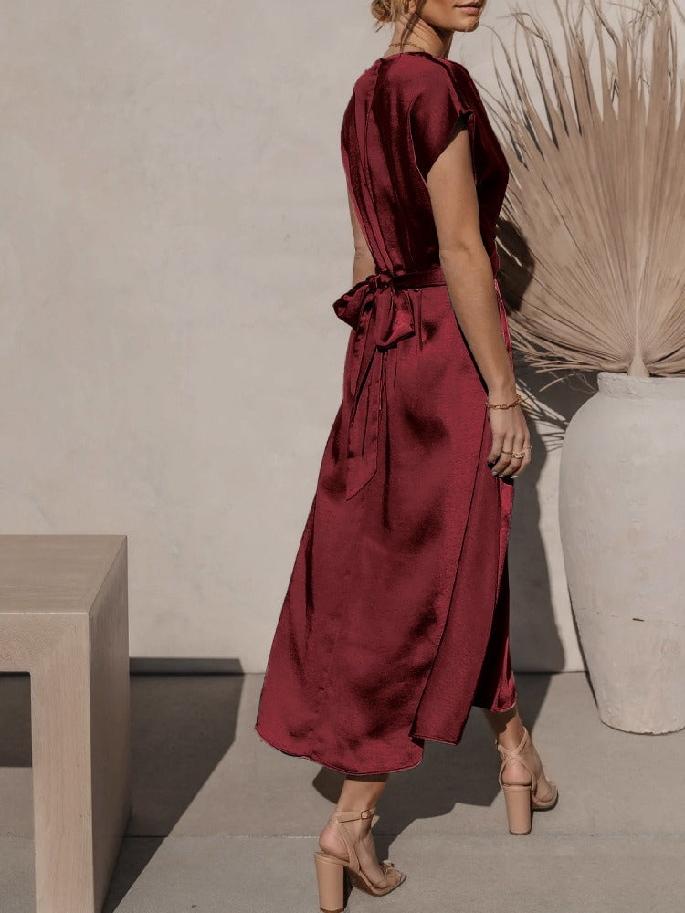 Valenzora | Elegantes Wickel-Midikleid aus Satin für Damen