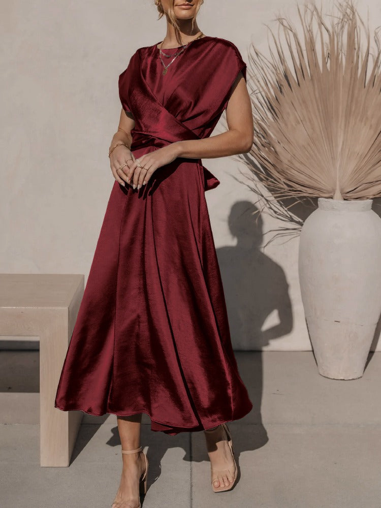 Valenzora | Elegantes Wickel-Midikleid aus Satin für Damen