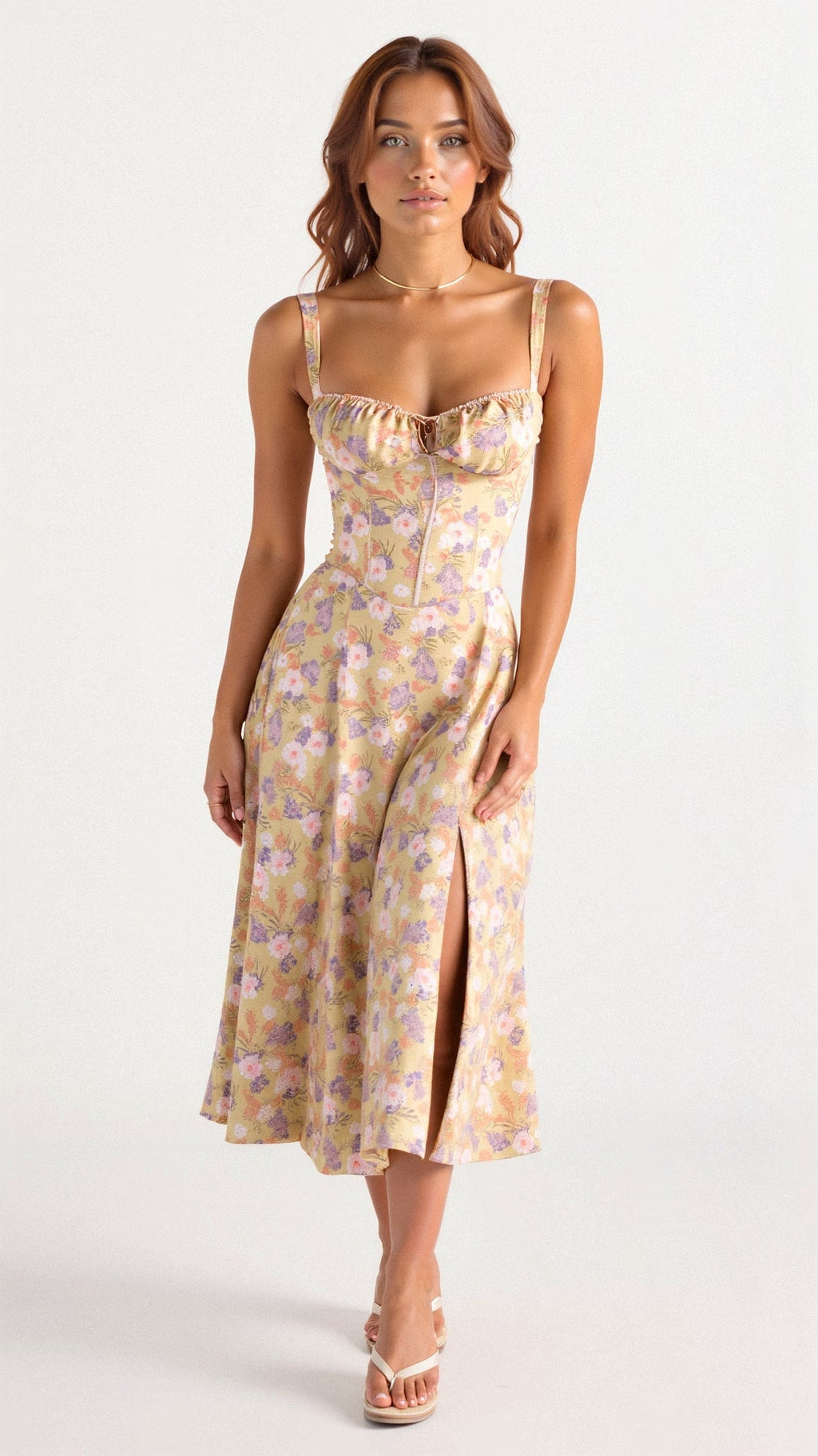 Valenzora | Summery Midi Dress with Straps & Slit - Airy, Elegant & Perfect for Warm Days