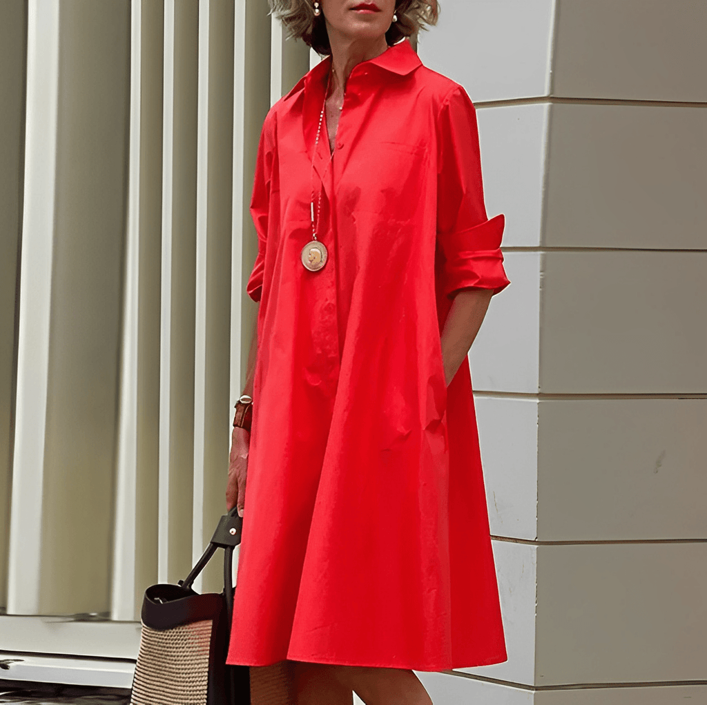 Hemdblusenkleid mit Umlegekragen und Dreiviertelärmeln