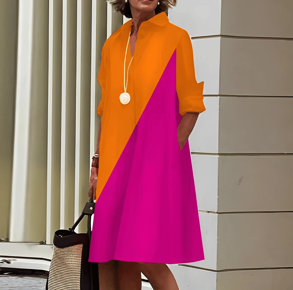 Hemdblusenkleid mit Umlegekragen und Dreiviertelärmeln