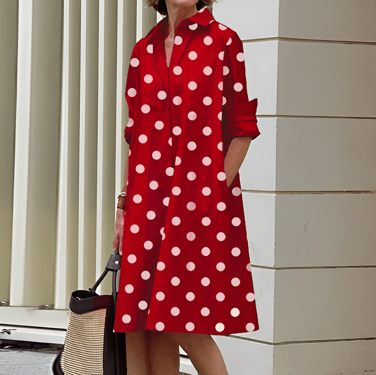Hemdblusenkleid mit Umlegekragen und Dreiviertelärmeln