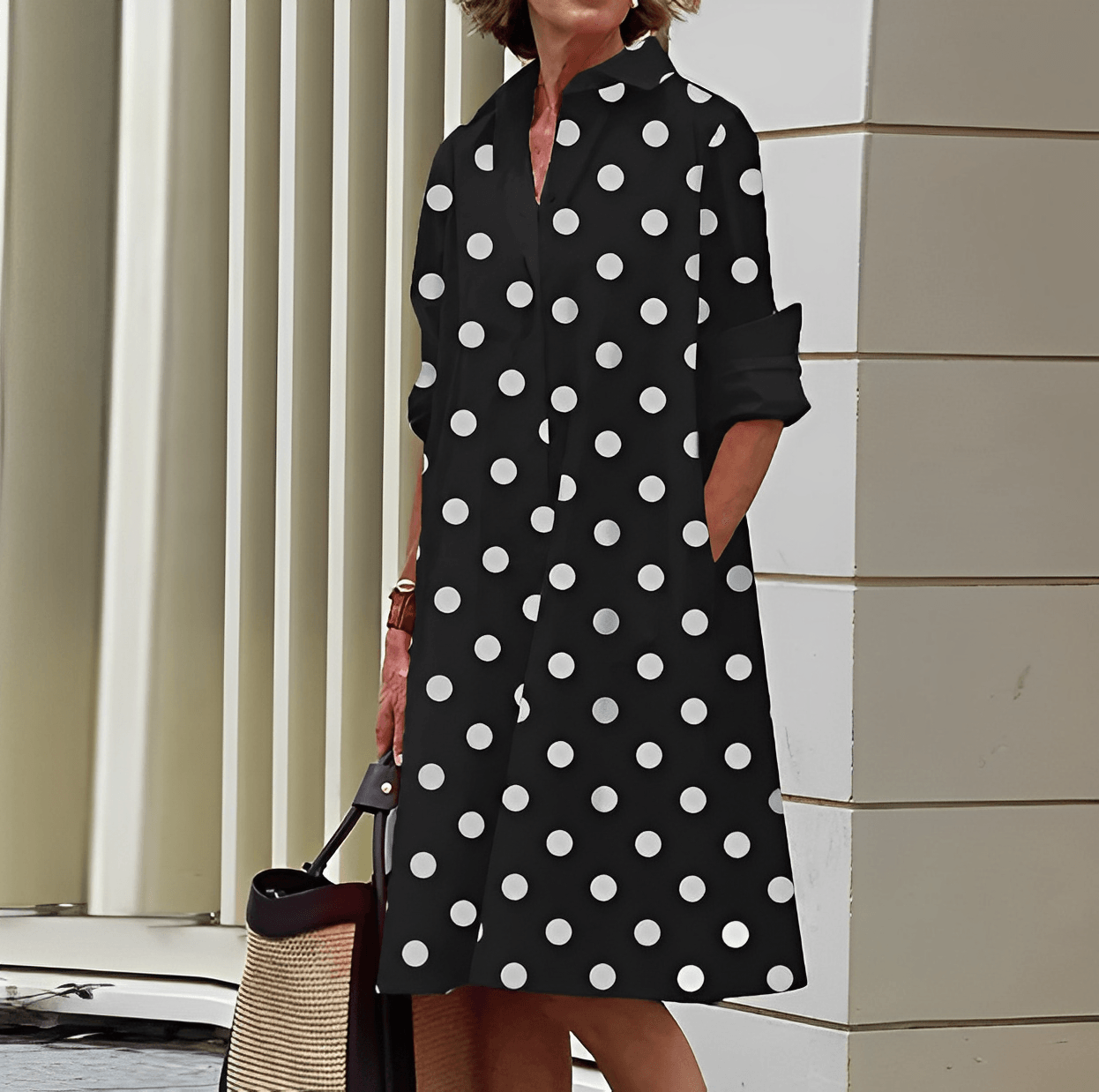 Hemdblusenkleid mit Umlegekragen und Dreiviertelärmeln