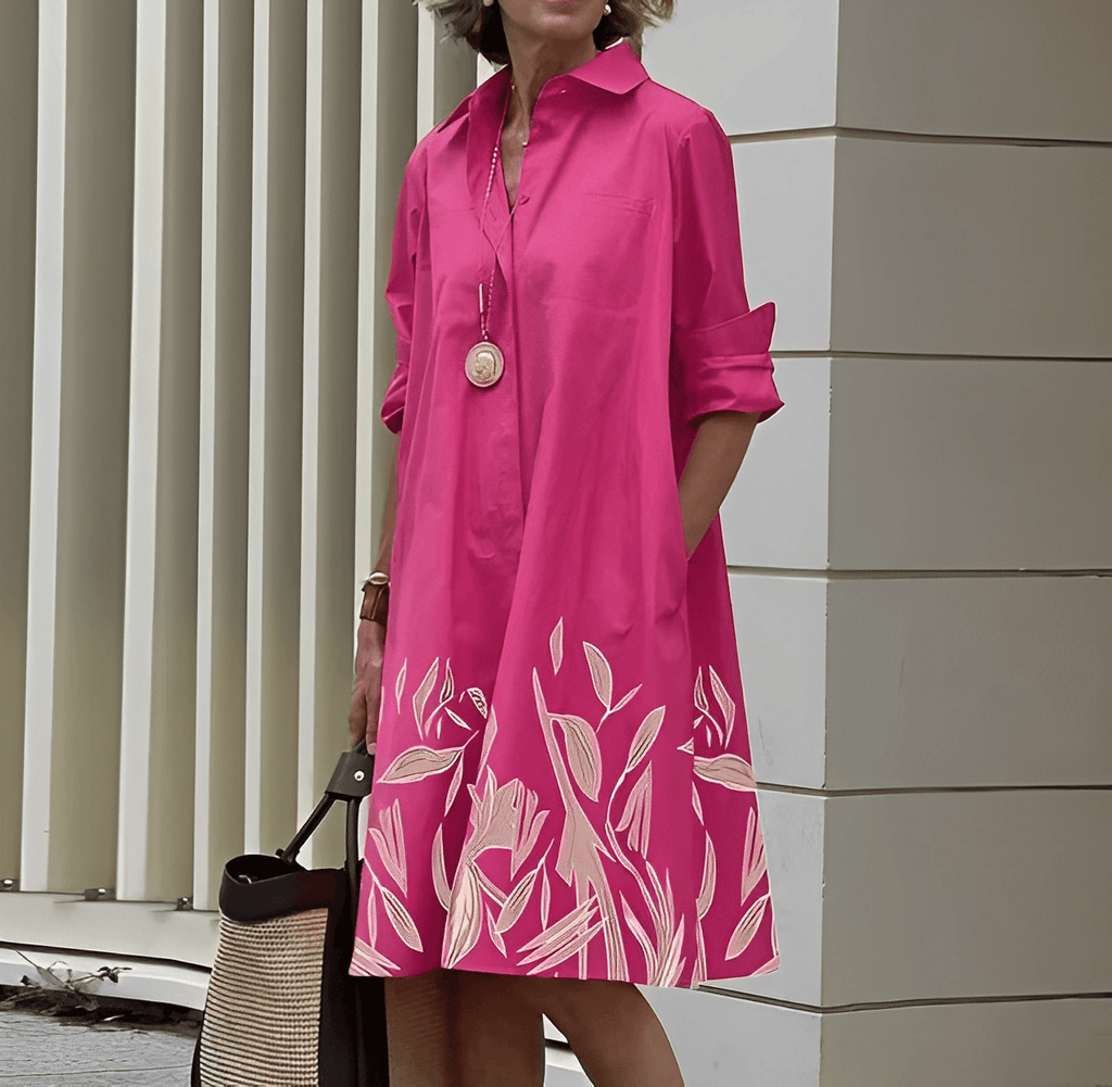 Hemdblusenkleid mit Umlegekragen und Dreiviertelärmeln