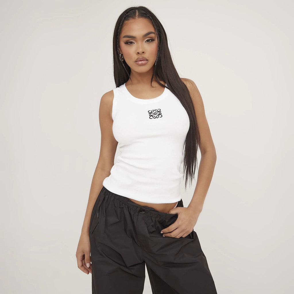 Valenzora | Geripptes Tanktop mit zarter Stickerei