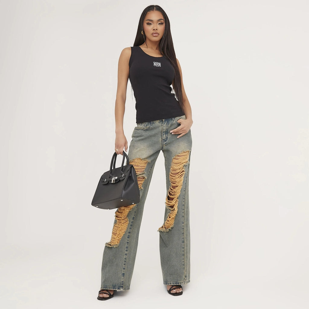 Valenzora | Geripptes Tanktop mit zarter Stickerei