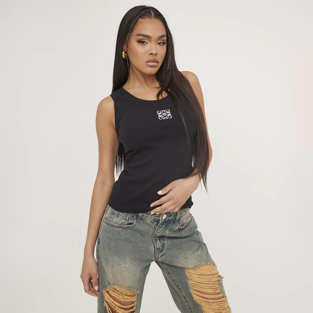 Valenzora | Geripptes Tanktop mit zarter Stickerei