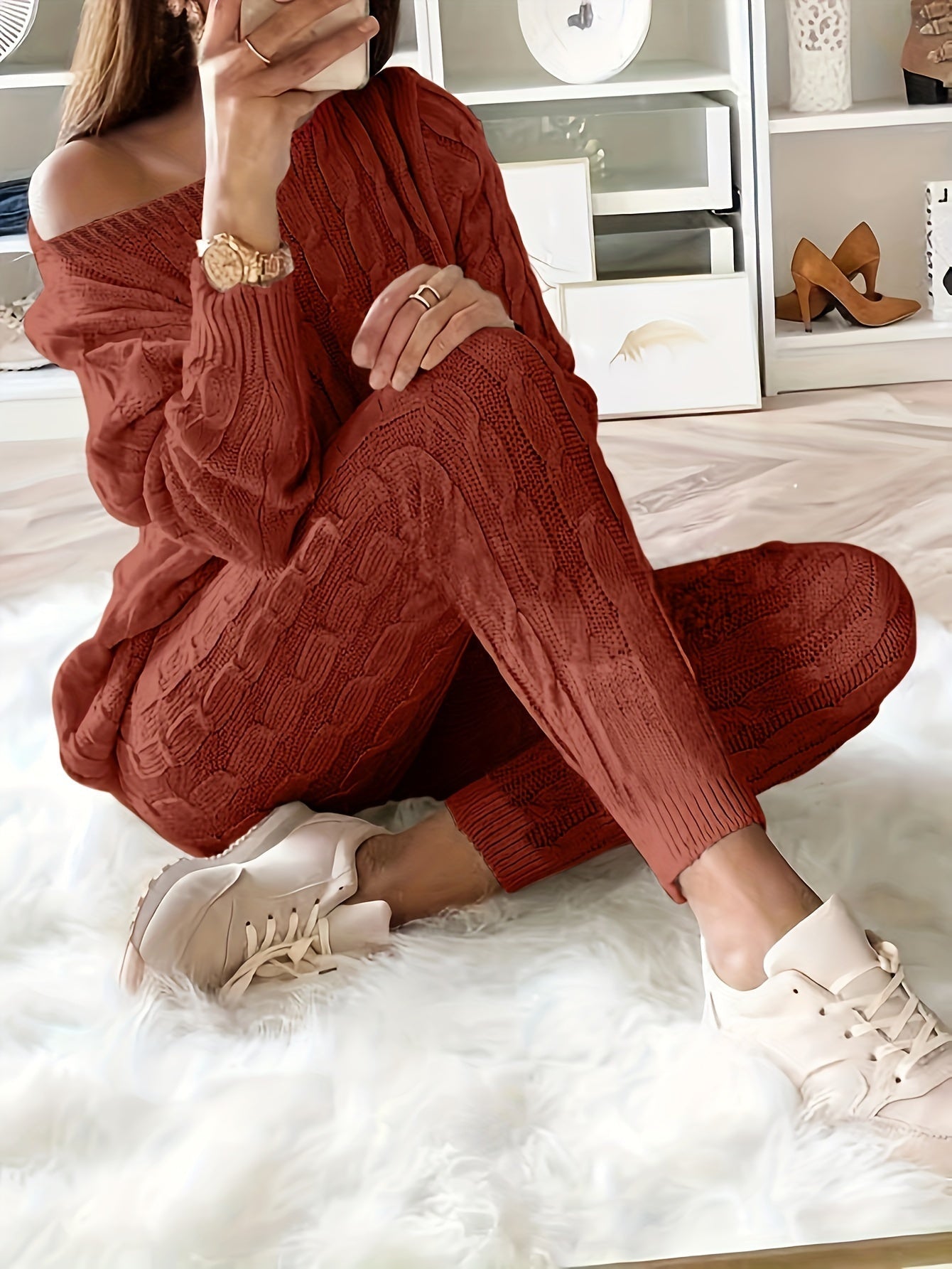 Valenzora Knitted Matching Sweatshirt & Trousers Outfit Two-Piece Set