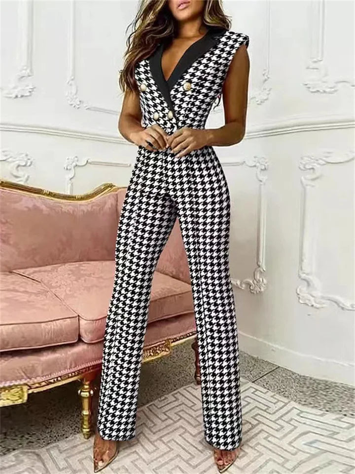 Valenzora | Overall mit V-Ausschnitt und Hahnentrittmuster | Trendig und elegant