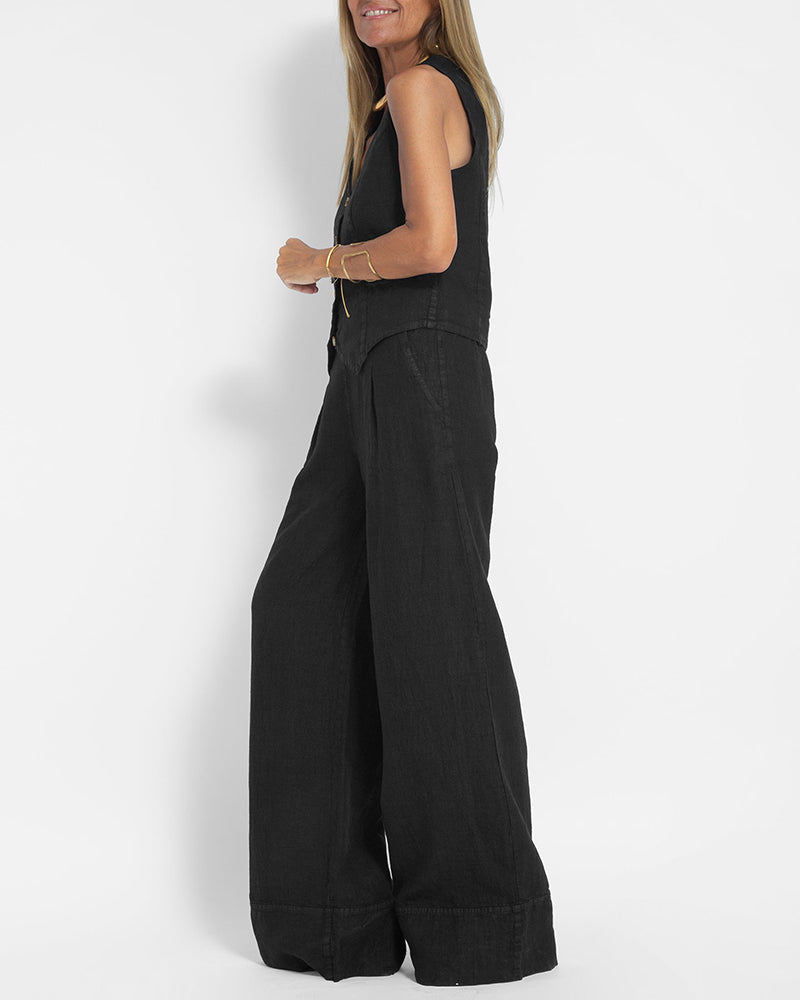 Valenzora | Elegant 2-piece linen set: wide-leg trousers & vest