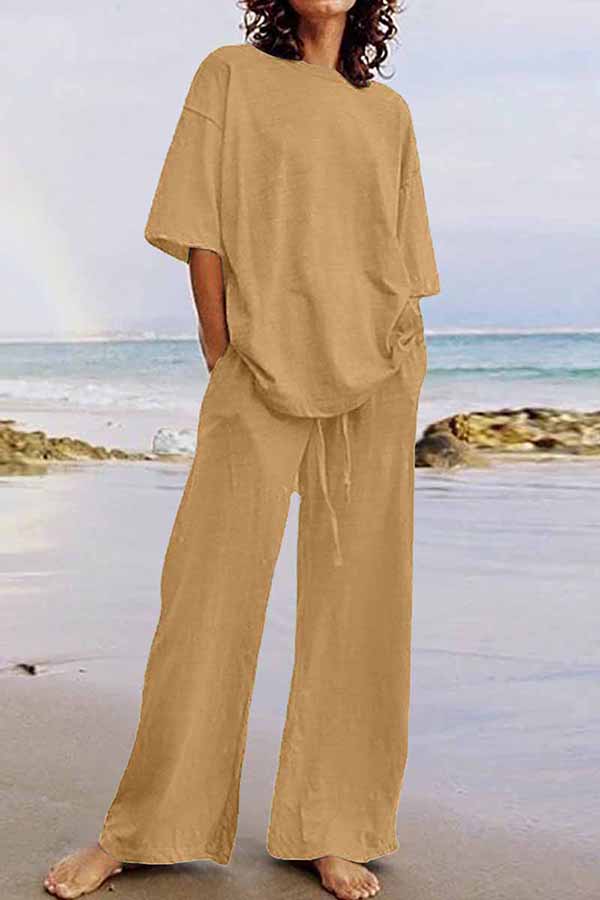 Valenzora | Casual Living Solid Color O-Neck Short Sleeve Two Pieces (11 Colors)