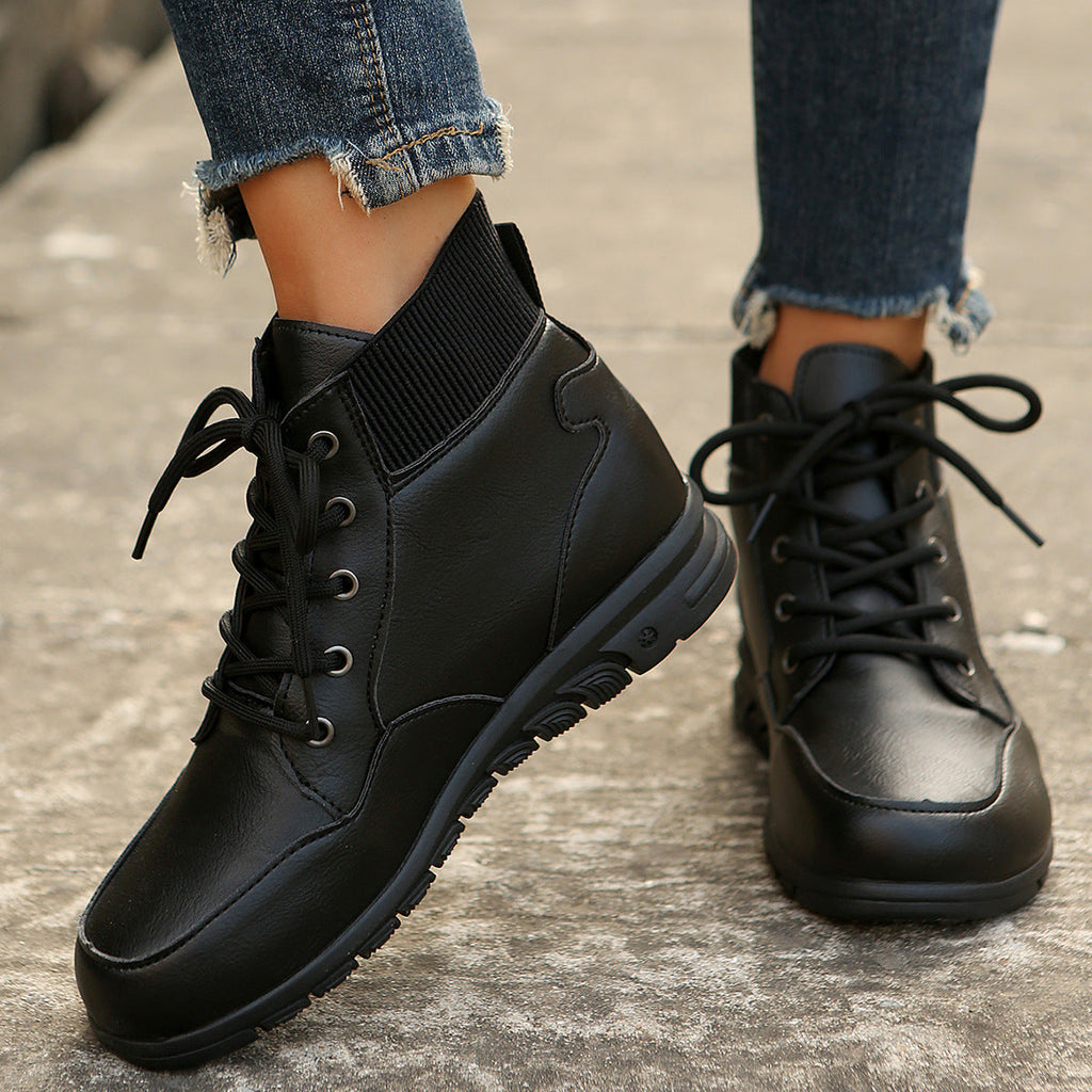 Valenzora | Women's lace-up boots - sturdy ankle boots with elasticated waistband and non-slip sole