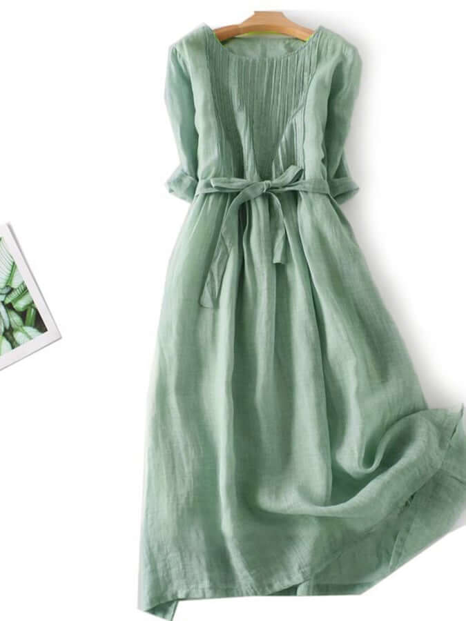 Valenzora | and linen lacing Three-quarter sleeves Solid color dress