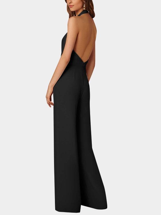 Valenzora | Deep V-neck Sleeveless Wide Leg Jumpsuit
