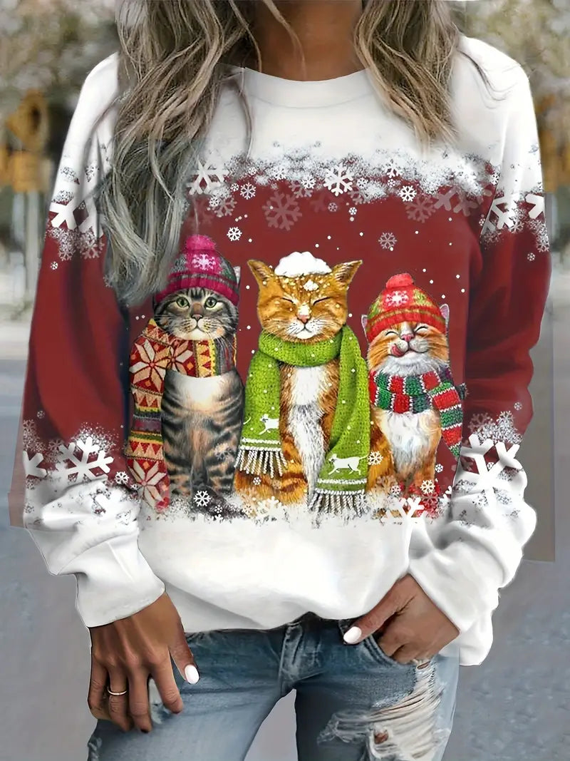 Valenzora | Christmas Sweater with Cat Print for Women