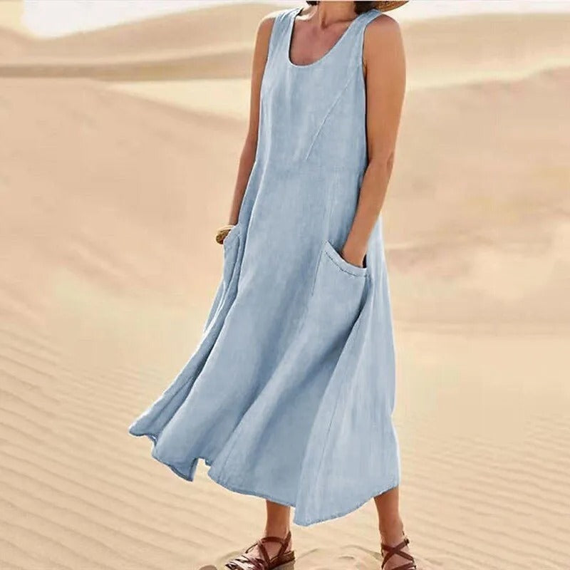 Valenzora | Sleeveless linen dress with pockets for women