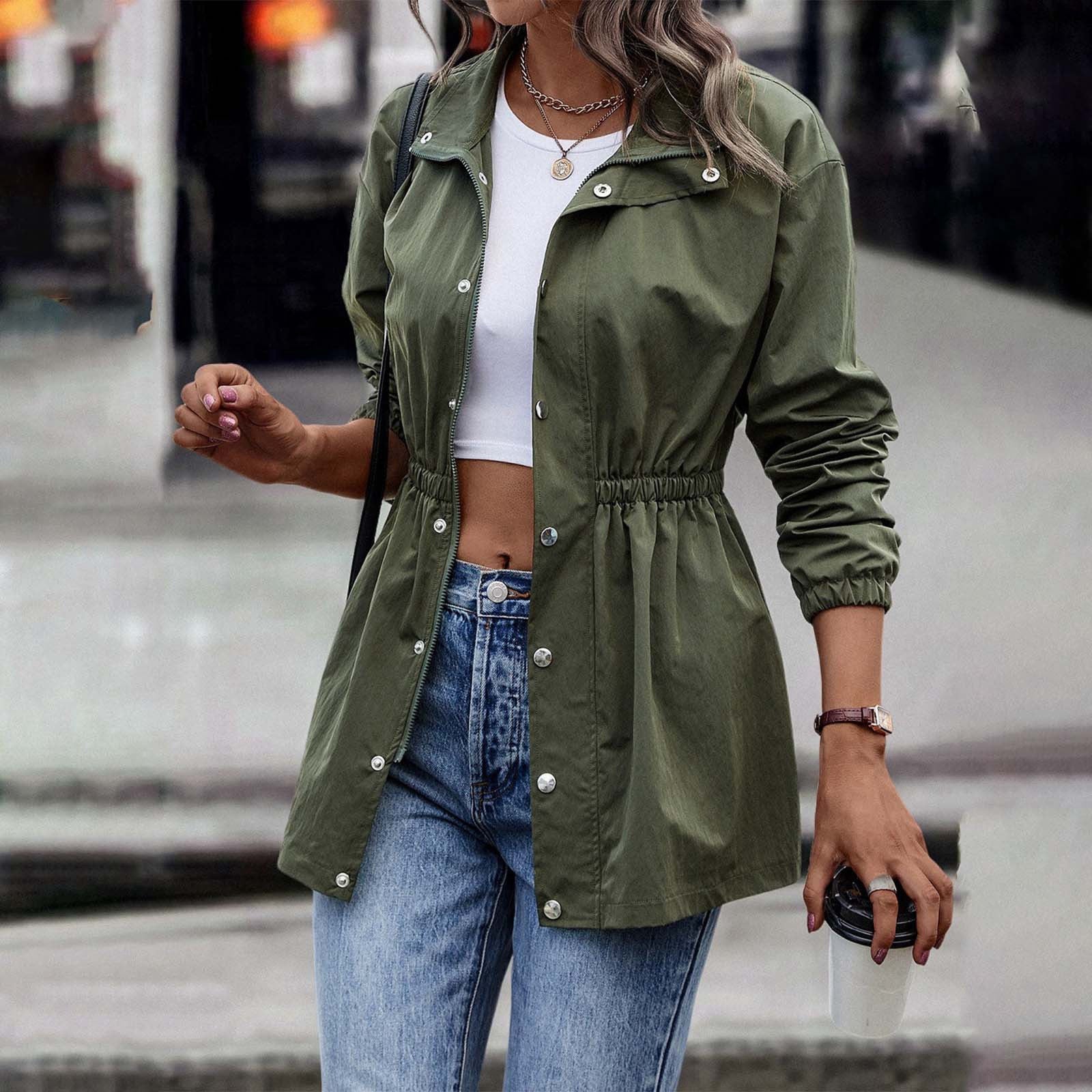 Valenzora - Women's khaki casual drawstring jacket