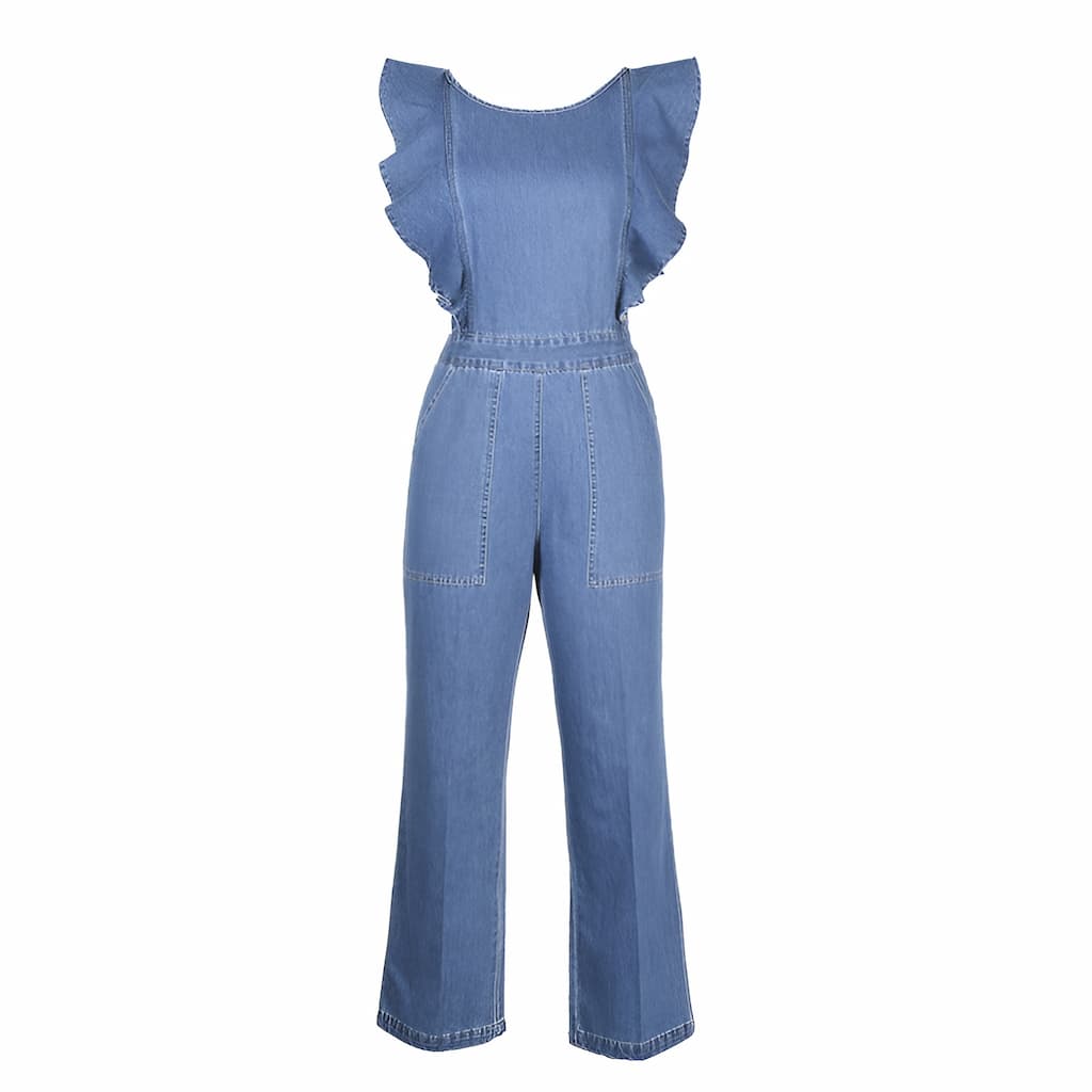 DenimDynasty™ - Denim jumpsuit with open back