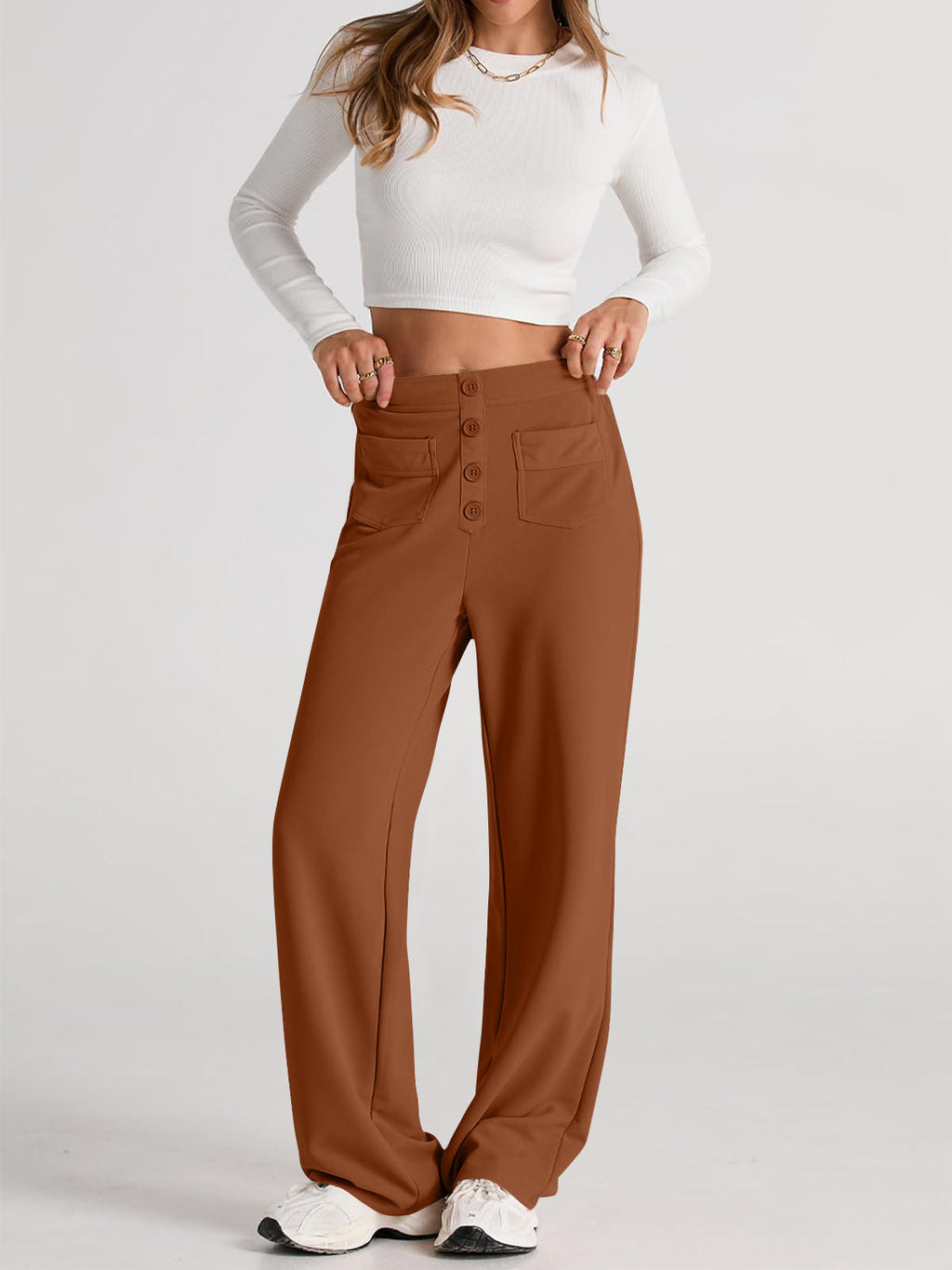 Valenzora | Wide-waisted trousers with pockets, elegant and comfortable