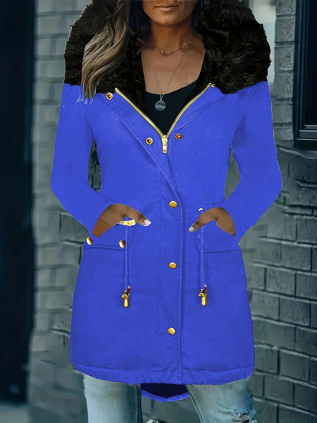 Valenzora | Zip-up parka coat with buttons and hood, women's winter jacket