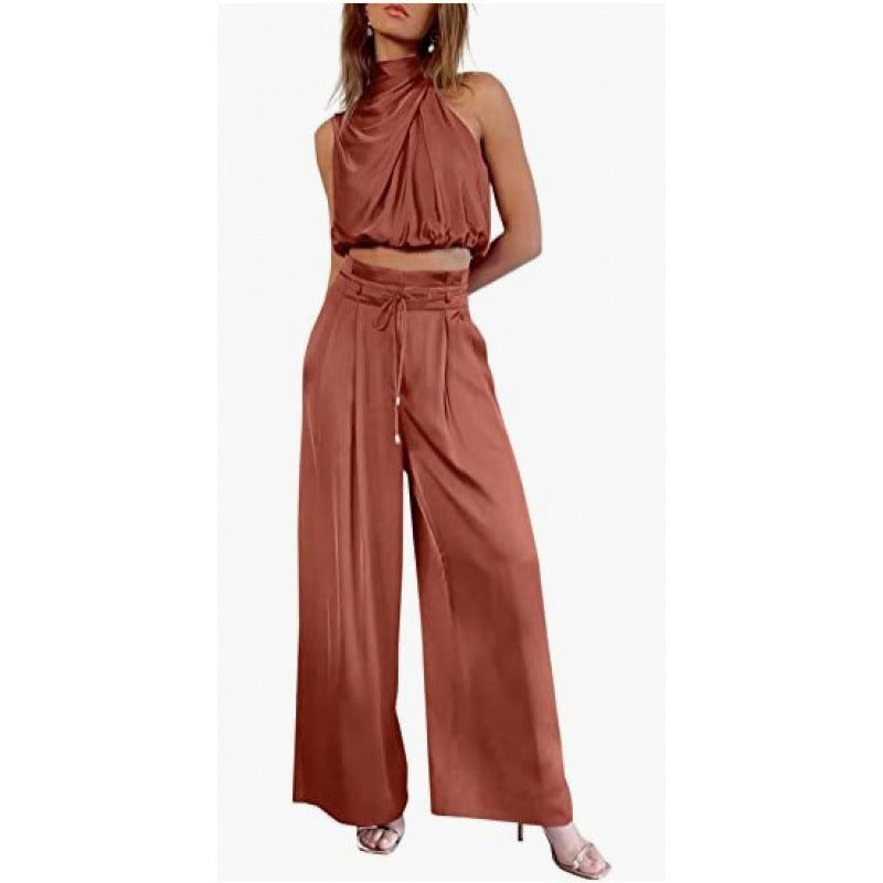Valenzora | Casual Sleeveless Top with Midriff and Wide Legs 2-Piece Set Women's Clothing