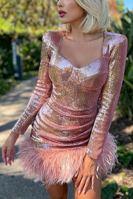 Valenzora | Dance Through the Night Sequin Feather Party Dress