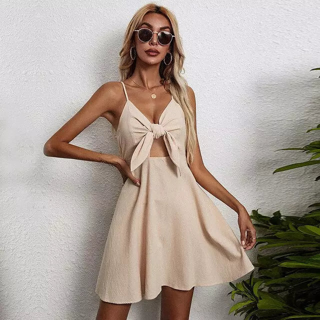 Valenzora | Fashion Süße V-Ausschnitt Leinen-Minikleider