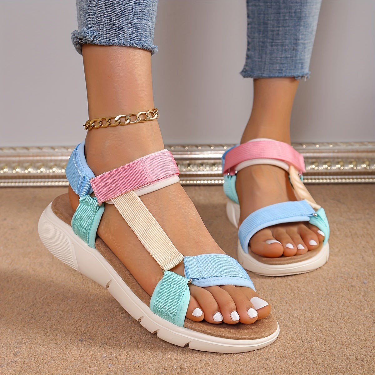 Valenzora | Women's Sandals: Color Block, Non-Slip, Elegant, Lightweight, Outdoor, Summer