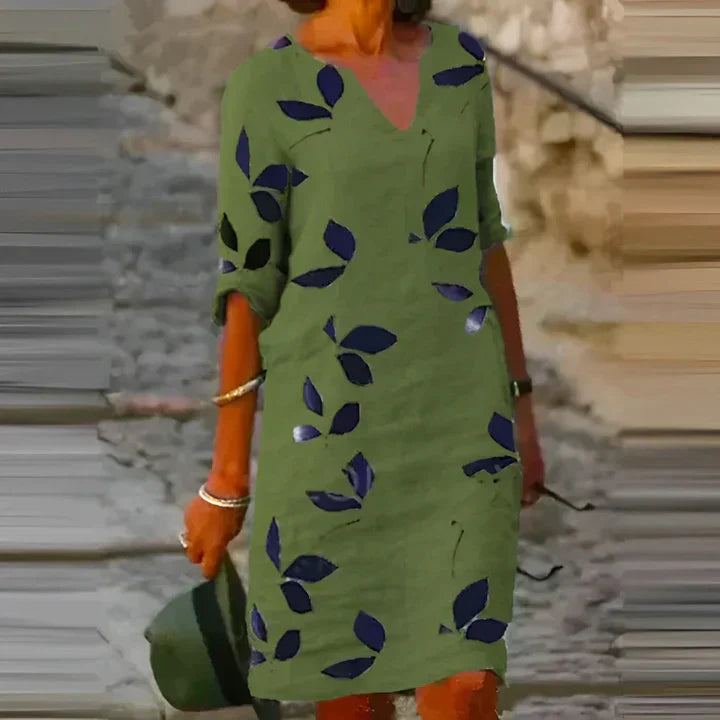 Valenzora | Beautiful leaf print summer dress for women