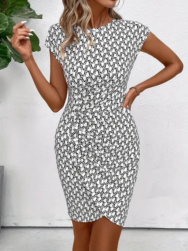 Valenzora | Elegantes Kleid mit Rundhalsausschnitt und Allover-Print