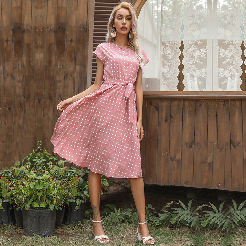 Valenzora | Elegant Polka Dot Midi Dress with Short Sleeves for Women