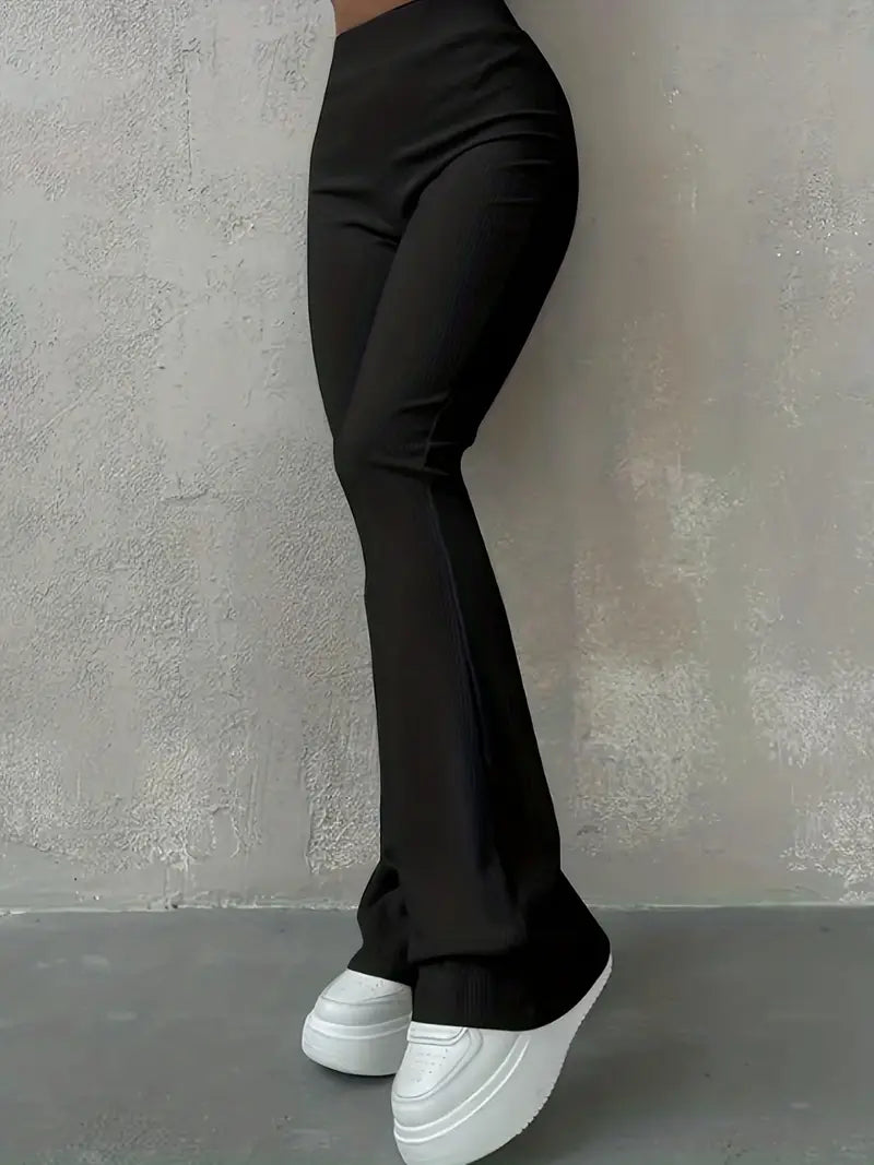 Valenzora | Waist Ribcord Flared Trousers - Trendy Women's Everyday Trousers