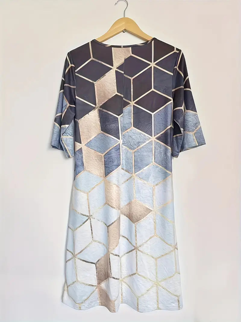 Valenzora | Elegant midi dress with geometric patterns
