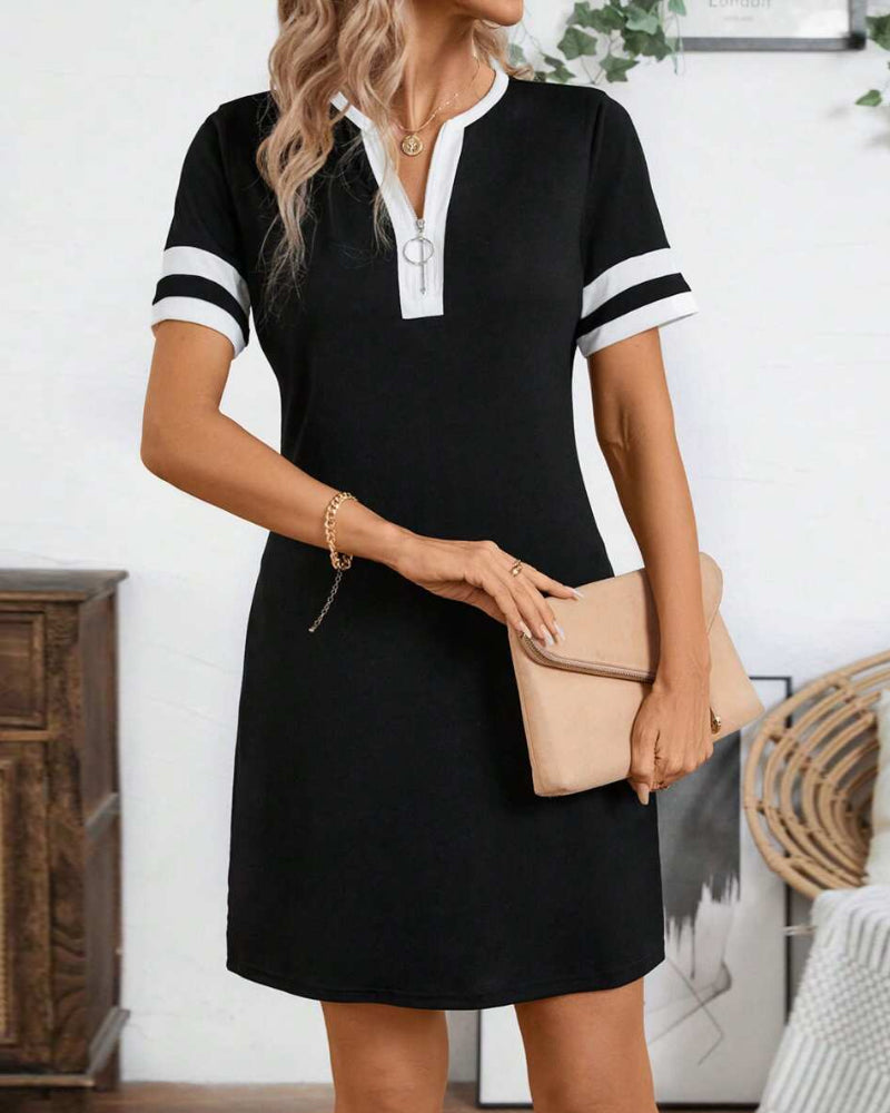 Valenzora | Kleid, halber Reißverschluss, Colorblock, tailliert, kurze Ärmel