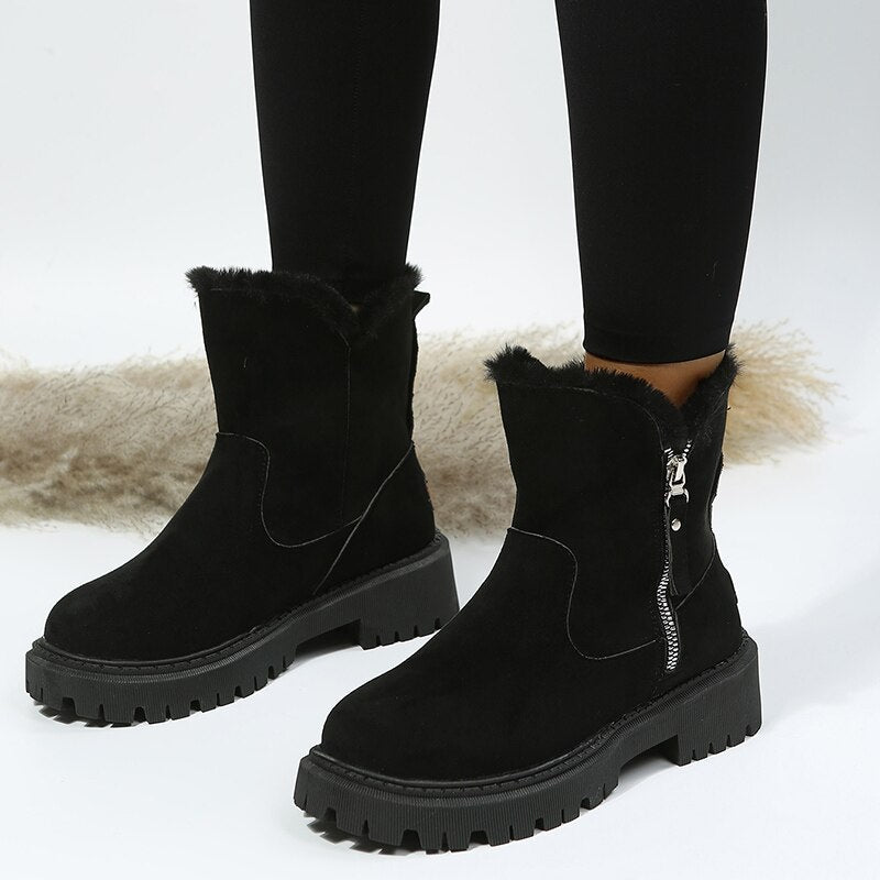 Valenzora | Women's ankle boots - lined suede boots with zipper and fur collar