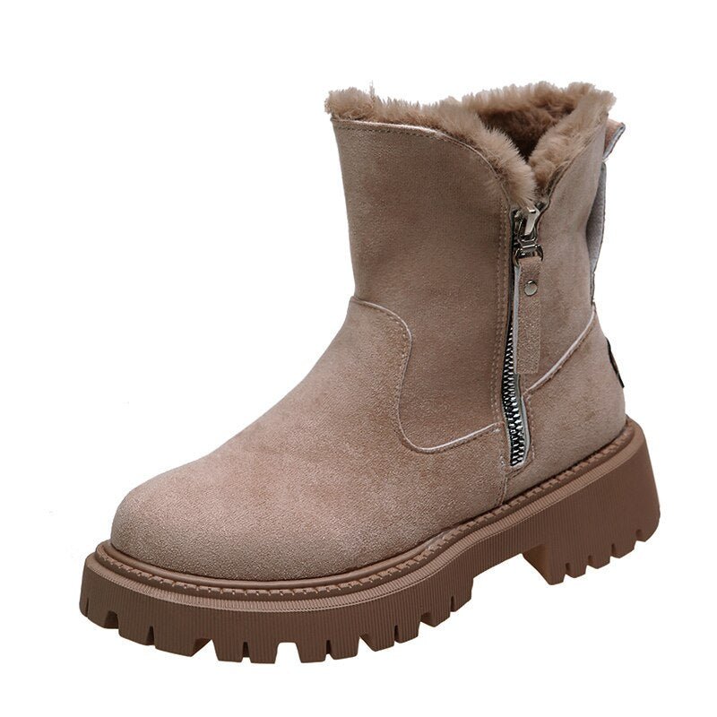 Valenzora | Women's ankle boots - lined suede boots with zipper and fur collar